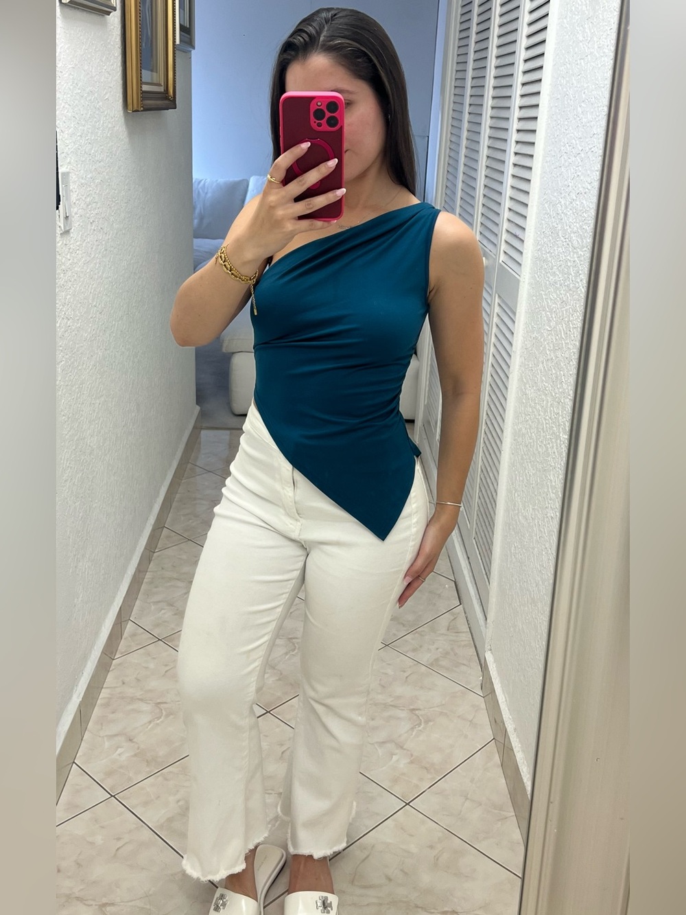 SHEIN Women's Straight Leg White Jeans